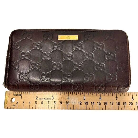 GUCCI Brown Leather Authentic Guccissima Monogram Long Zippered Wallet - Picture 8 of 12